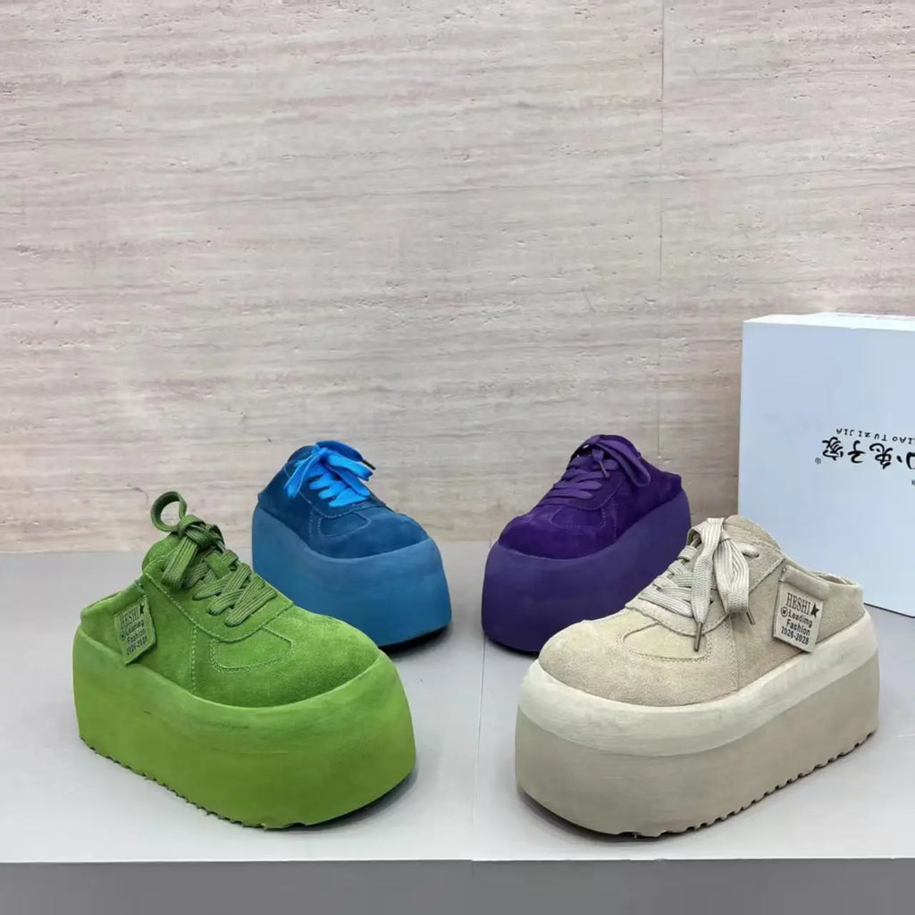 Pantuflas de Plataforma de Cuero Suave para Mujer, Primavera 2026, Talla Pequeña, para Uso en Exteriores, con Suela Gruesa y ...