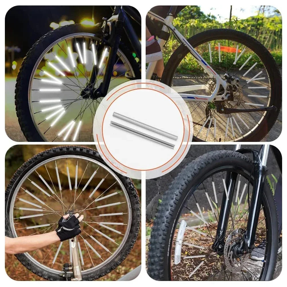 12 Uds radios de rueda de bicicleta pegatina reflectante tubo advertencia luz de seguridad DIY Reflector de ciclismo tubos reflectantes gran oferta