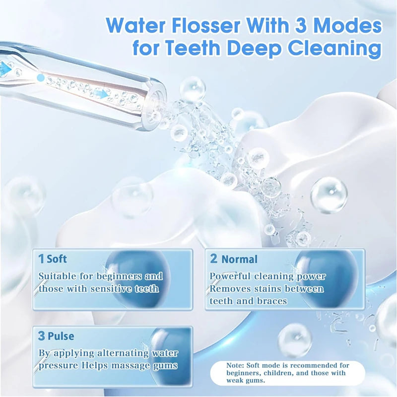Irrigador Oral eléctrico inteligente portátil, hilo Dental de agua, 4 chorros, 3 modos, irrigador Dental recargable por chorro de agua, limpiador Dental