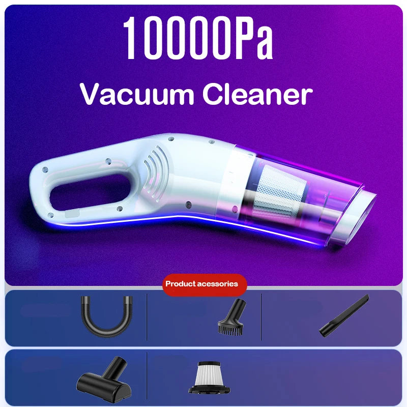 Aspirador de mano para el hogar, aspirador portátil recargable, para el hogar y el coche, recogedor de polvo inalámbrico de doble uso, pelo de mascota, 10000PA