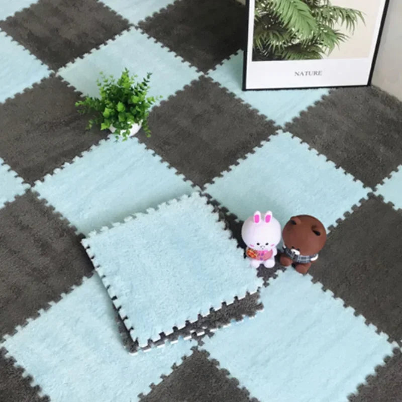 Alfombra de peluche suave de 30x30CM para niños, alfombra de juego, alfombra de rompecabezas, tapete de juego cálido, azulejos de ejercicio entrelazados, alfombra decorativa para suelo