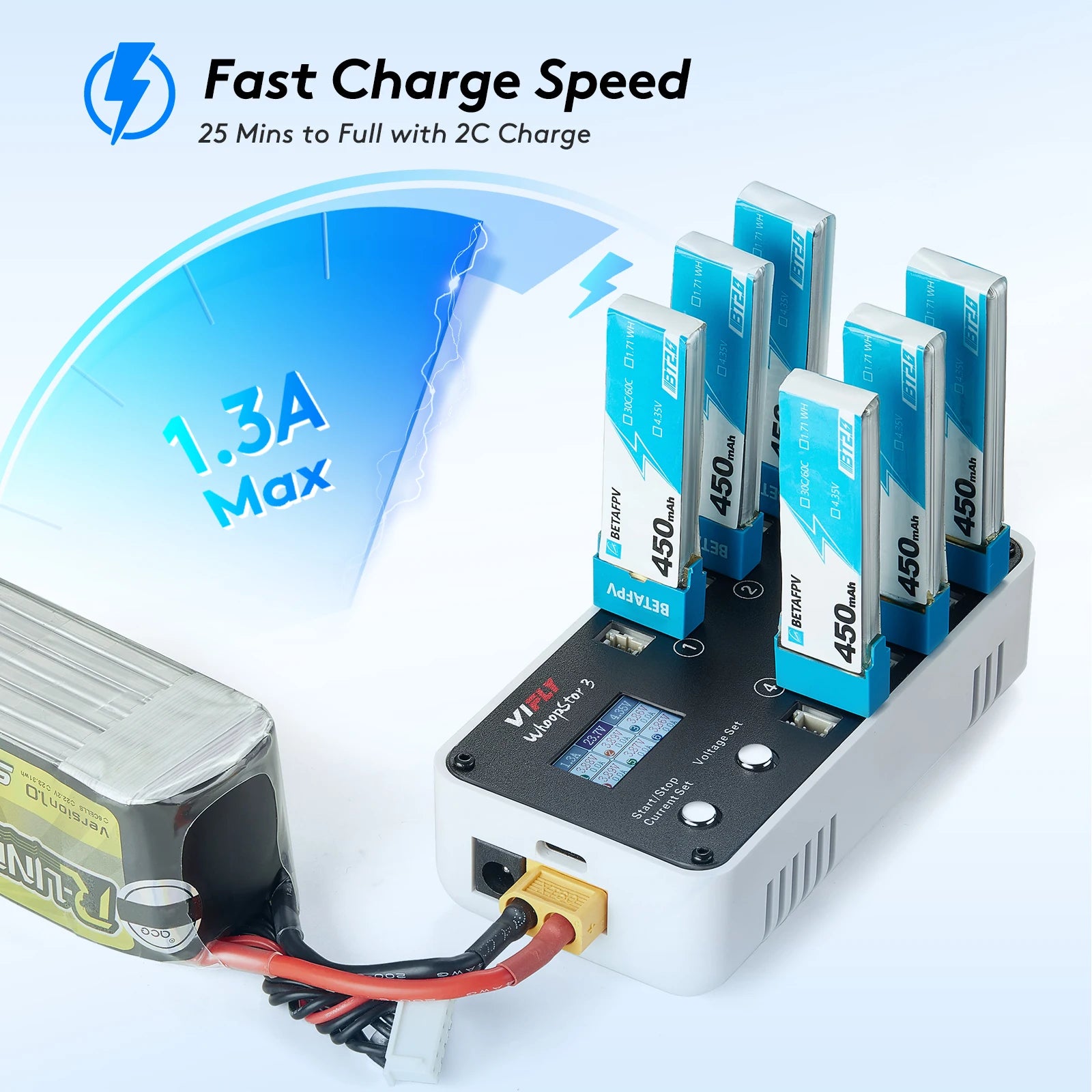 VIFLY-cargador de batería WhoopStor 3 V3, 6 puertos, 1S, LIPO, LiHV, descargador de almacenamiento, TYPE-C LCD, TX60 DC, para RC FPV, BT2.0, PH2.0, nuevo