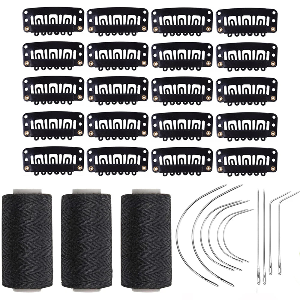 3 rollos de hilos para tejer cabello con 10 piezas, agujas de coser, hilos para tejer para hacer pelucas, costura a mano, trama de cabello DIY
