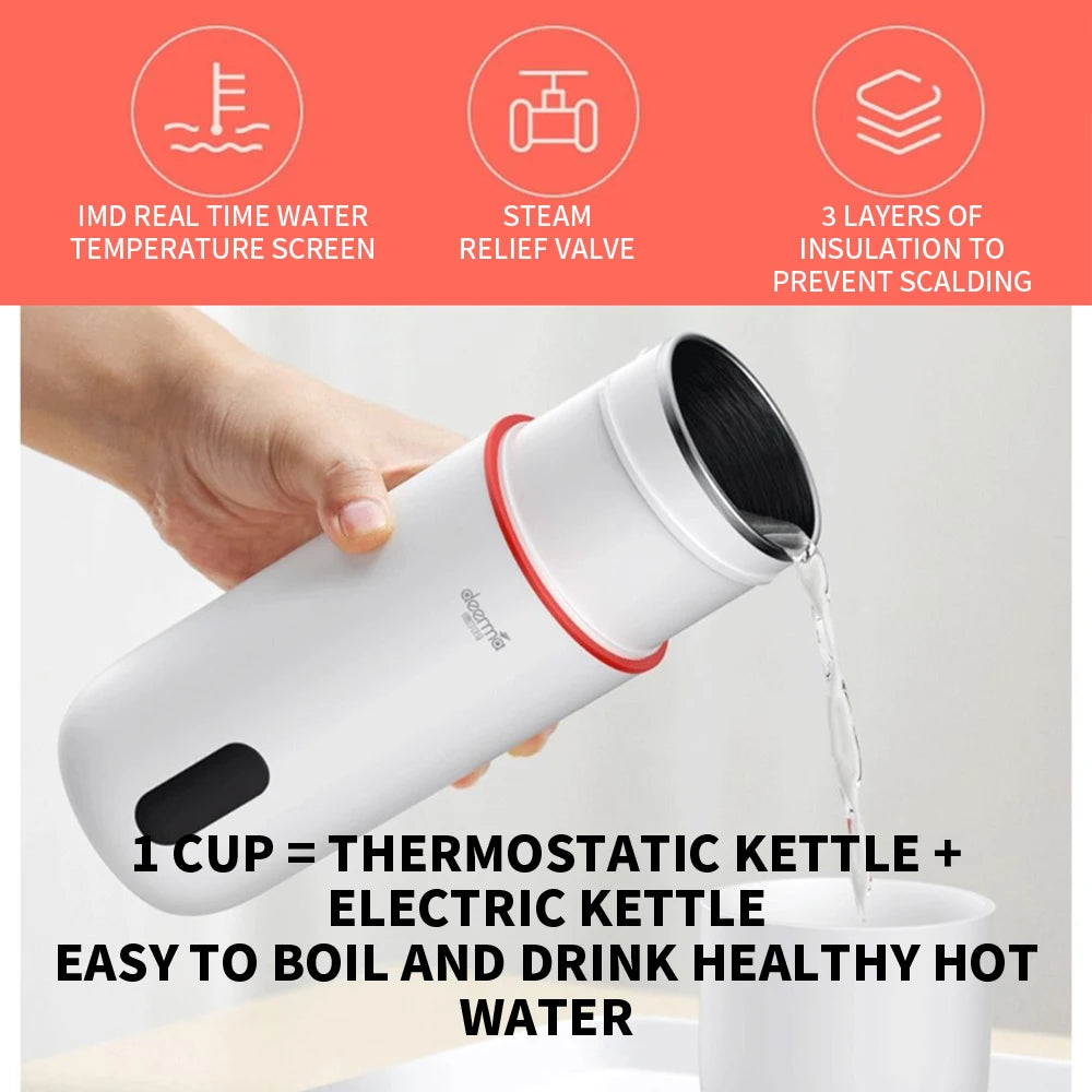 Botella de agua Deerma DEM-DR035 de 350 ml, taza de agua eléctrica portátil con control táctil, termo, hervidor de agua inteligente