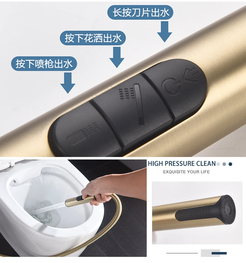 Grifo rociador portátil para bidé con mezclador de agua fría y caliente oculto, ducha higiénica de mano, set de bidé para inodoro