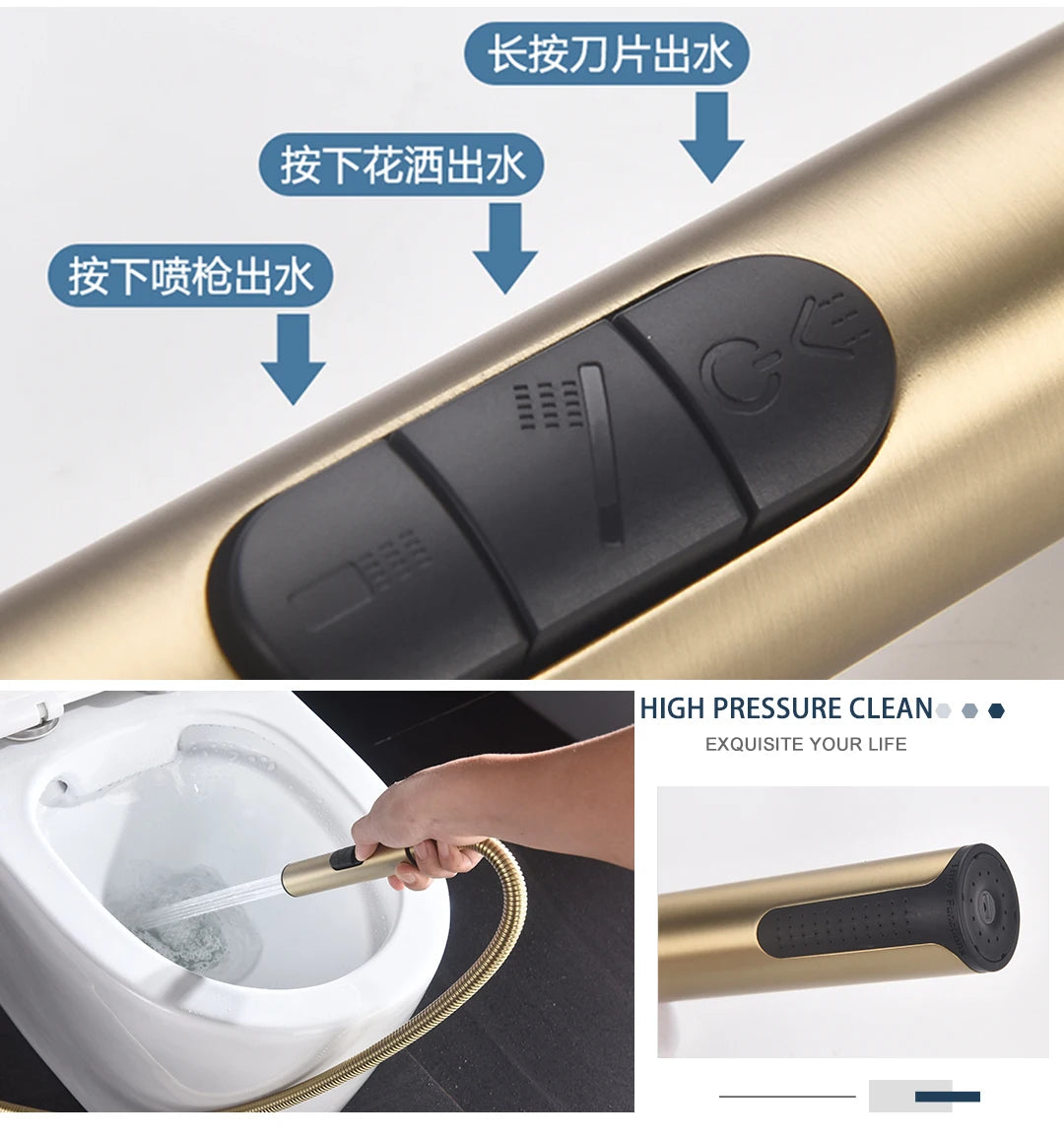 Grifo rociador portátil para bidé con mezclador de agua fría y caliente oculto, ducha higiénica de mano, set de bidé para inodoro