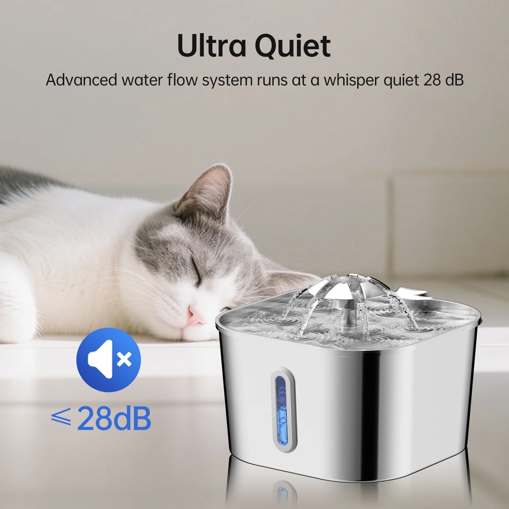 Fuente automática para gatos de 2,2l/74OZ, dispensador de agua para mascotas de acero inoxidable, bomba de agua silenciosa, filtrado de circulación, ventana Visual