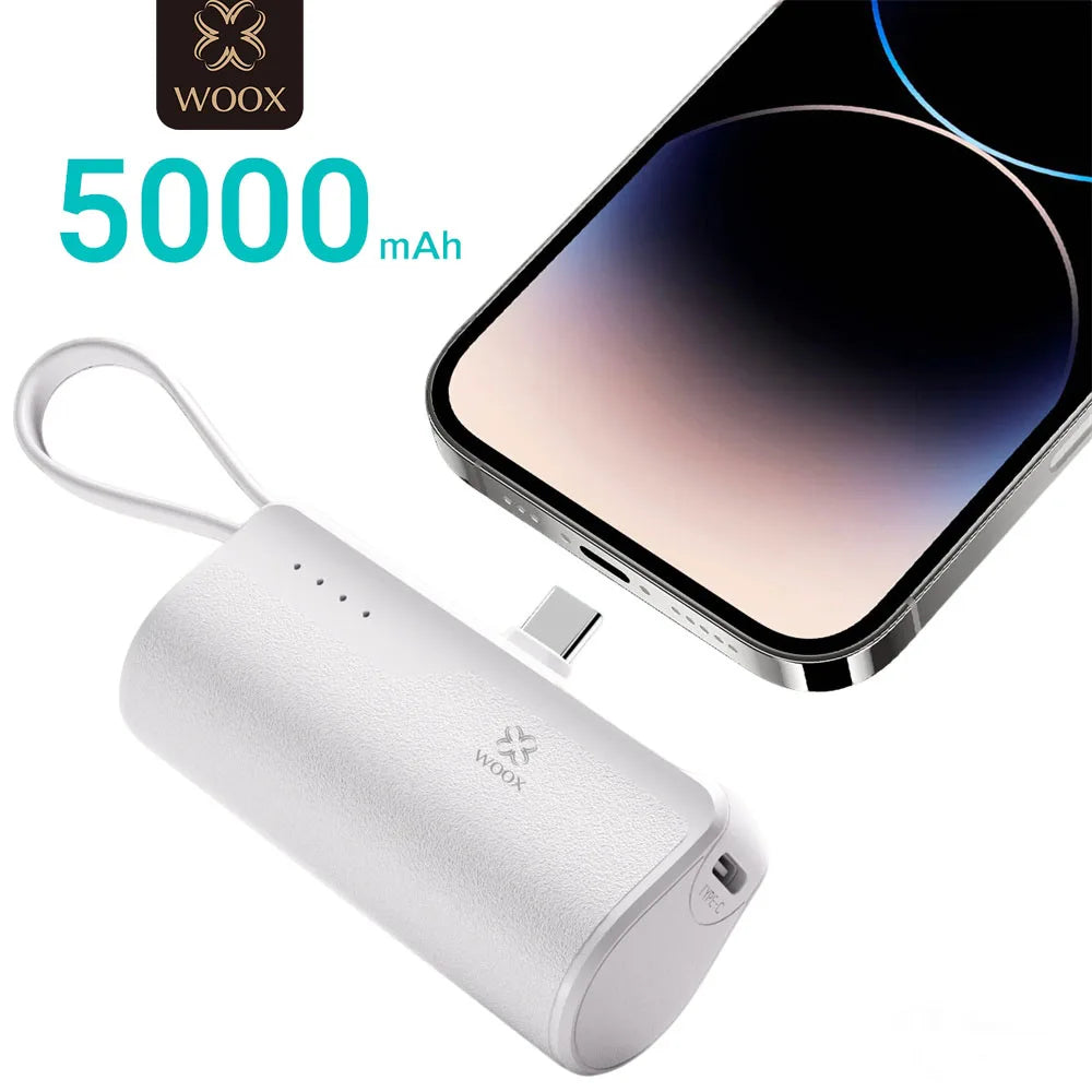 Mini batería externa de 5400 mAh con 2 salidas de carga tipo C para iPhone 15, 16, Huawei y Android, con pantalla de estado