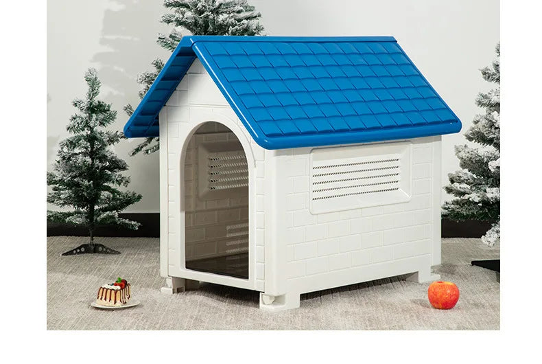 Casa para perros interior y exterior: cubierta extraíble a prueba de lluvia, perrera de plástico para perros medianos/grandes, refugio impermeable y resistente al viento