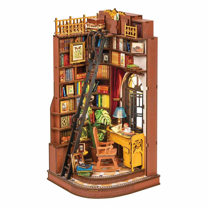 Robotime Book Nook Kits Silent Corner Study DIY Book Nook Miniature House Kit Puzzle Bookend Bookshelf Decor Gift TGE02