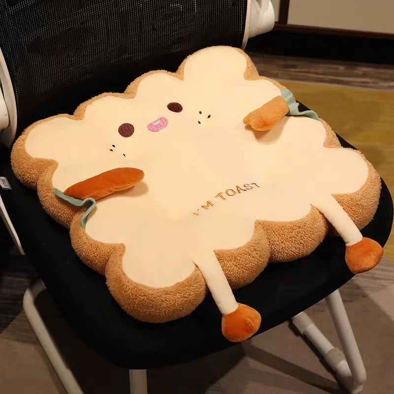 Cómoda cojín para asiento y respaldo con forma de tostada de dibujos animados – Almohada antifatiga lavable para el hogar/oficina/coche (regalo perfecto para Navidad)