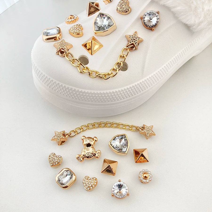 20 piezas de diamantes de imitación ostentosos, dijes desmontables, cadena de Metal, decoraciones para zapatos, adecuadas para Crocs Clog Bogg Bag, regalo de fiesta, Idea para niña