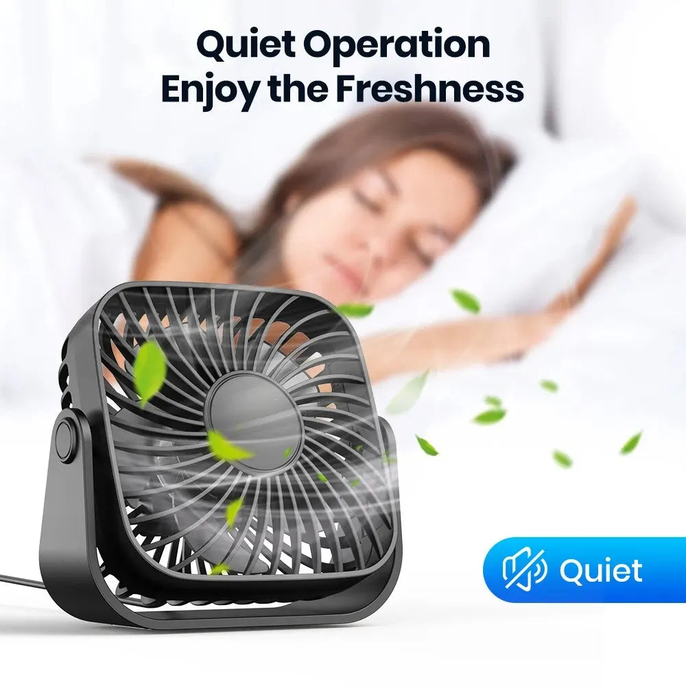 TOPK Mini ventilador portátil USB de 4 pulgadas para acampar, ventilador personal de mesa de escritorio silencioso de 3 velocidades, 360 ° Ajuste de ventiladores de pie para la habitación del hogar