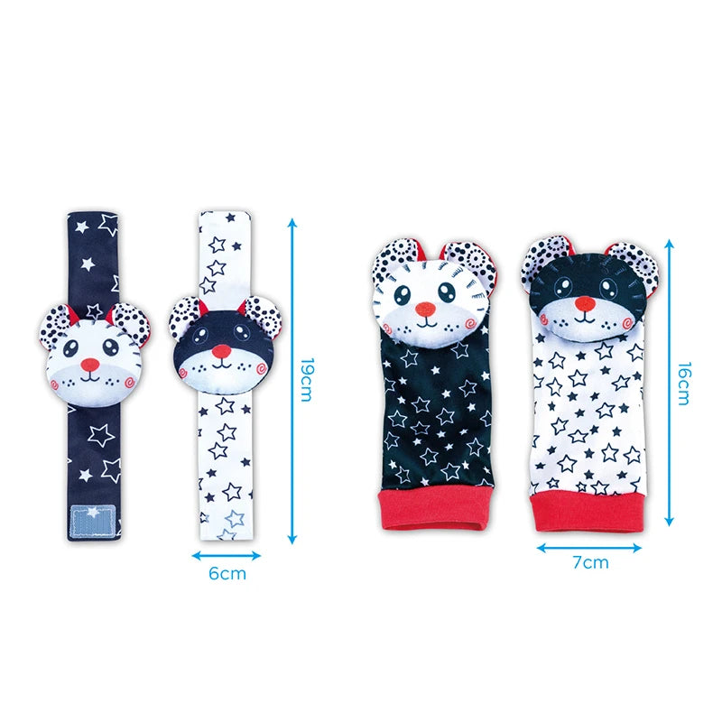Sonajeros de muñeca para bebé, calcetines de animales para recién nacidos, buscador de pies, correa para la muñeca, calcetines para bebé, juguetes sensoriales, juguetes para bebé de 0 a 12 meses, regalo