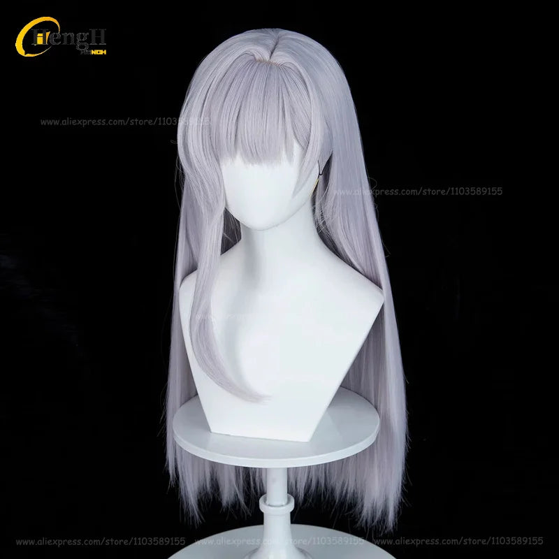 En stock, peluca de cosplay de anime NTGOV Marian Long de 70 cm, color plateado claro y morado, Modernia, resistente al calor, de pelo sintético, para Halloween