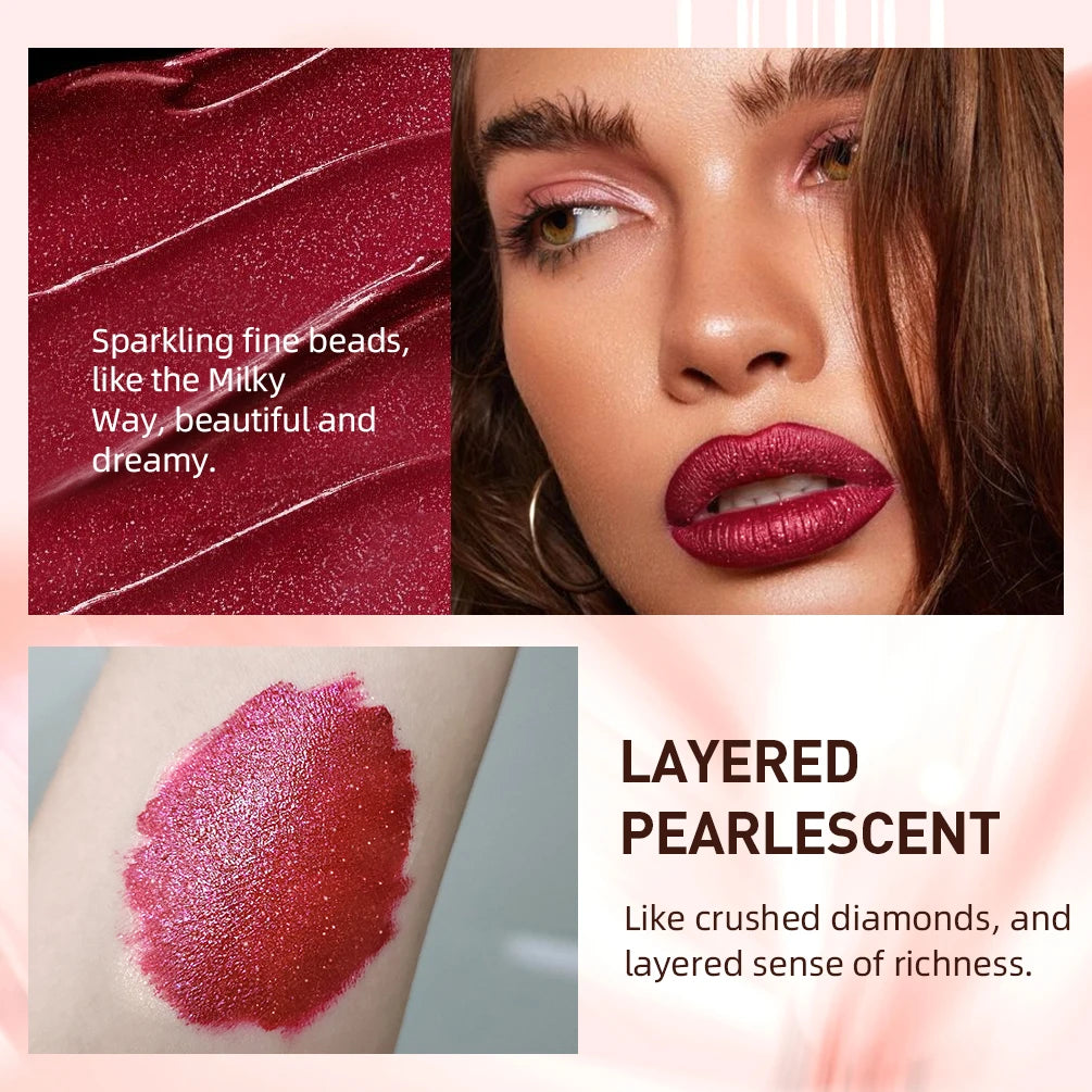 QIBEST-brillo de labios resistente al agua con brillo de diamante, lápiz labial líquido mate, esmalte de labios de perla brillante, tinte labial de larga duración, maquillaje para mujer
