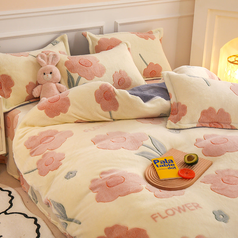 Funda nórdica de lana gruesa y cálida de franela Coral para invierno, juego de cama de terciopelo de doble cara, funda de edredón individual doble Queen King Size