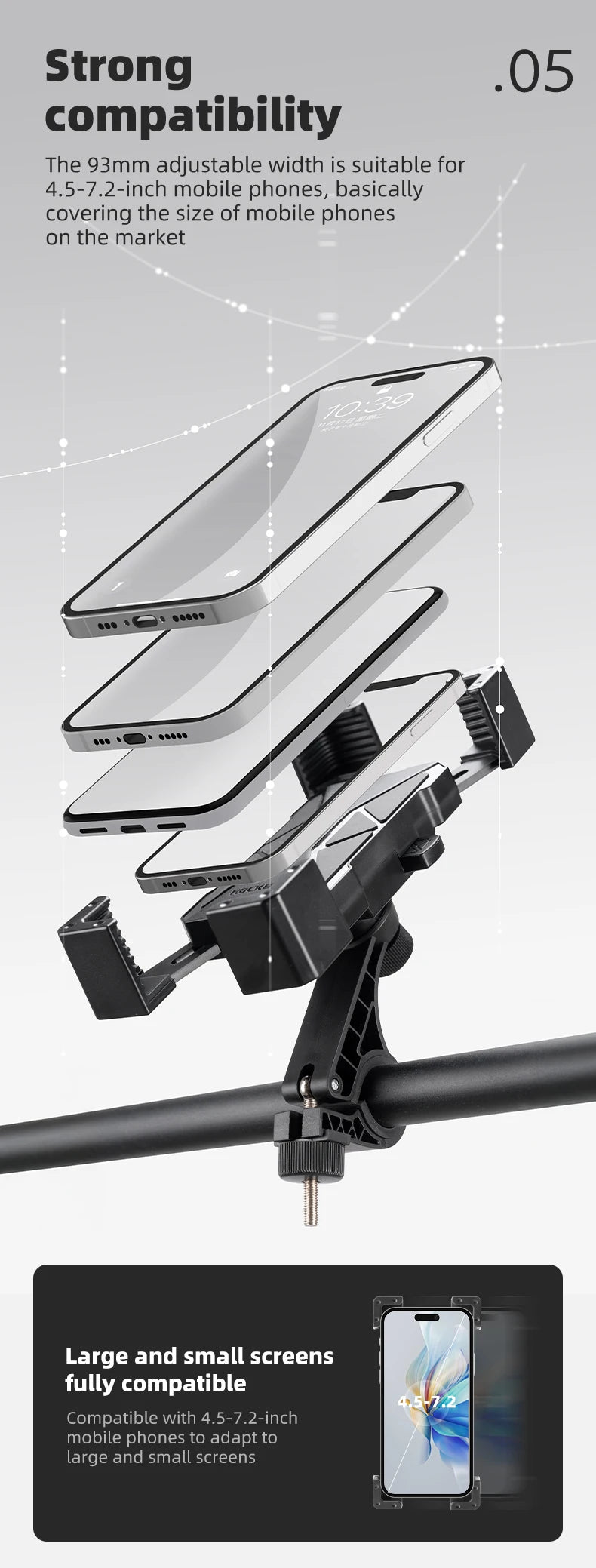 ROCKBROS Soporte para teléfono de bicicleta Monte liviano 4.5-7.2 pulgadas soporte para teléfono inteligente soporte de soporte de teléfonos accesorios para bicicletas