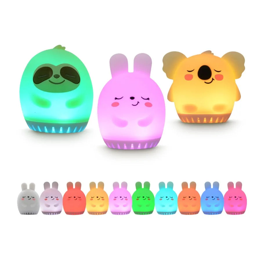 Mini máquina de ruido blanco de conejo bonito, luz LED nocturna, 20 música calmante para bebés, ayuda para dormir, lámpara de palmas de silicona para niños y niños