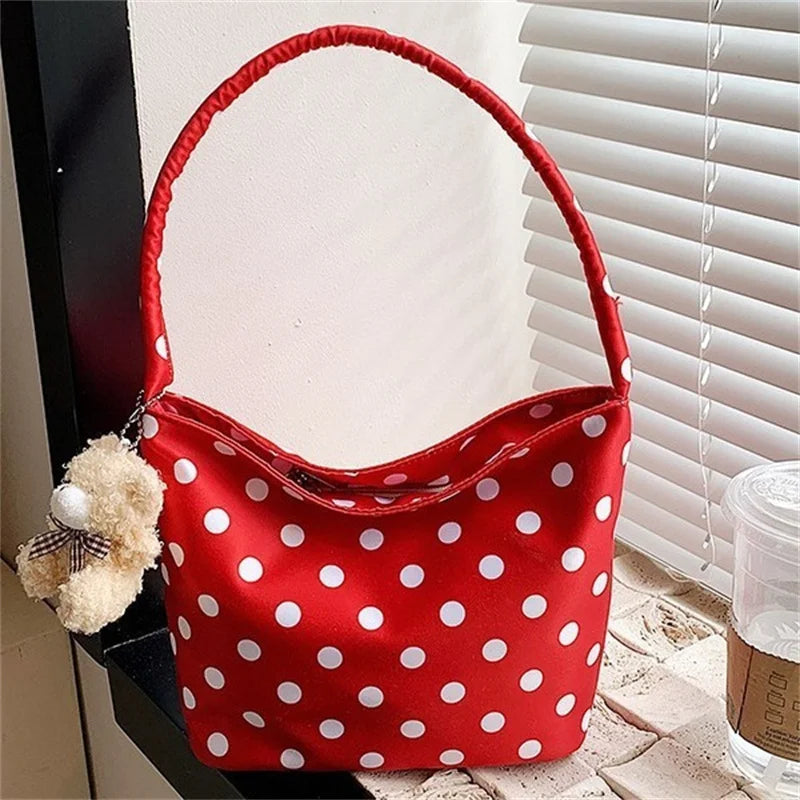 1 bolso de hombro de lunares de Color puro, bolsos de moda para mujer, bolsos de cubo Retro Chic, bolso de mano de estilo coreano a la moda
