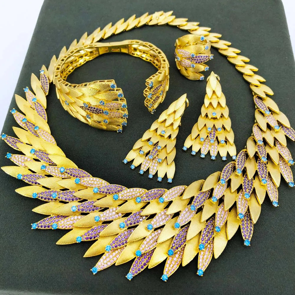 GODKI Nuevo Conjunto de Joyería Africana de Lujo con Hojas de Arce, 4 Piezas, para Mujer, Boda, Fiesta, Circonita Cúbica, Joyería Nupcial India