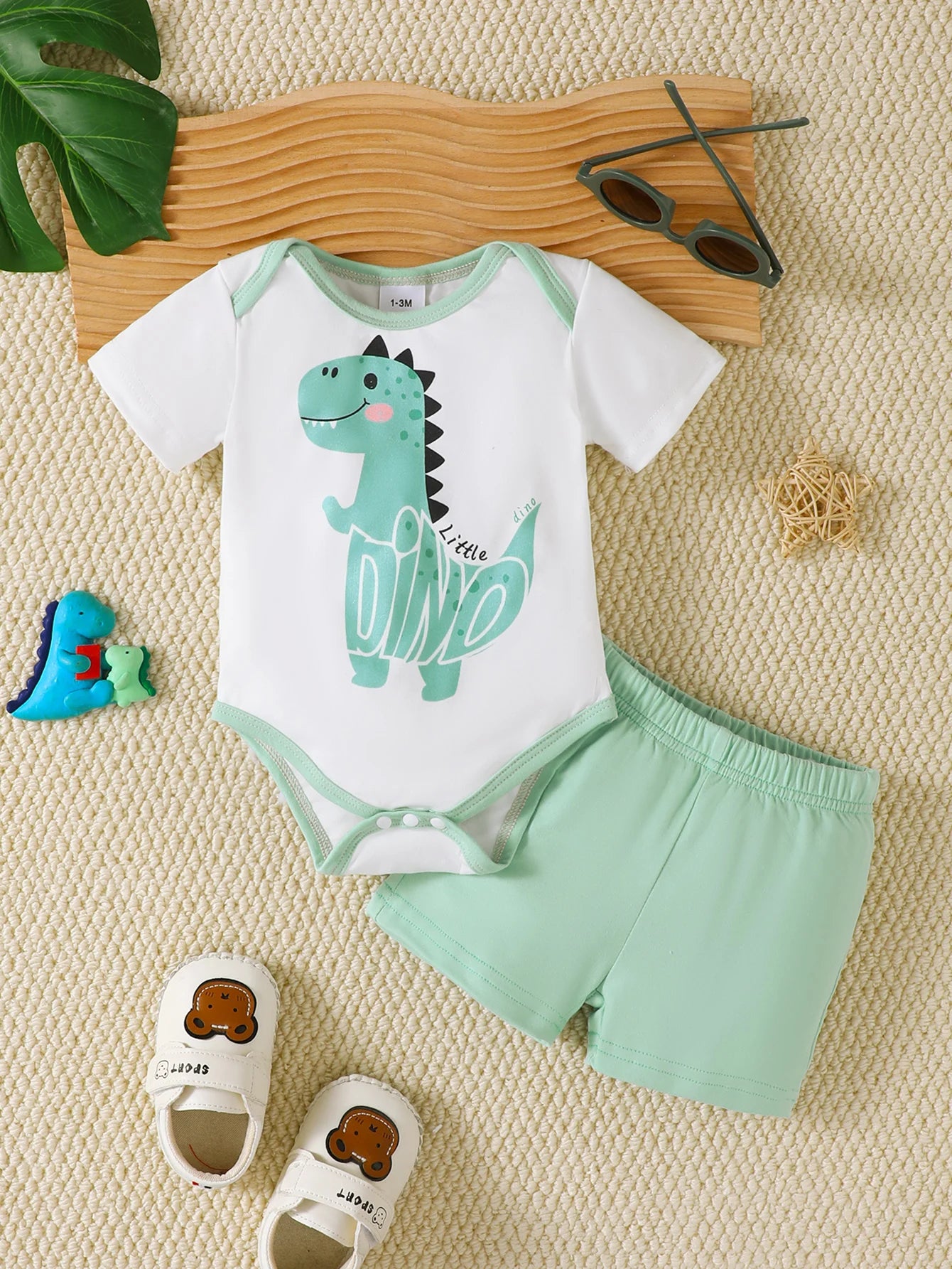 Conjunto informal para bebé recién nacido, conjunto de dos piezas de manga corta y pantalones cortos con dibujos de dinosaurios de 0 a 18 meses, ropa bonita de verano para niño