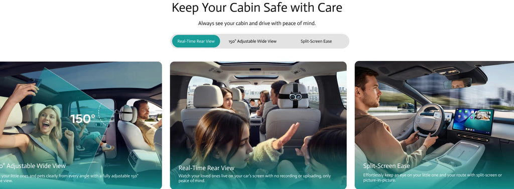 Ottocast Cabin Care Adaptador inalámbrico CarPlay Cámara para coche de bebé 1080P HD 150 °   Monitor de asiento trasero de visión nocturna gran angular para automóvil 98%