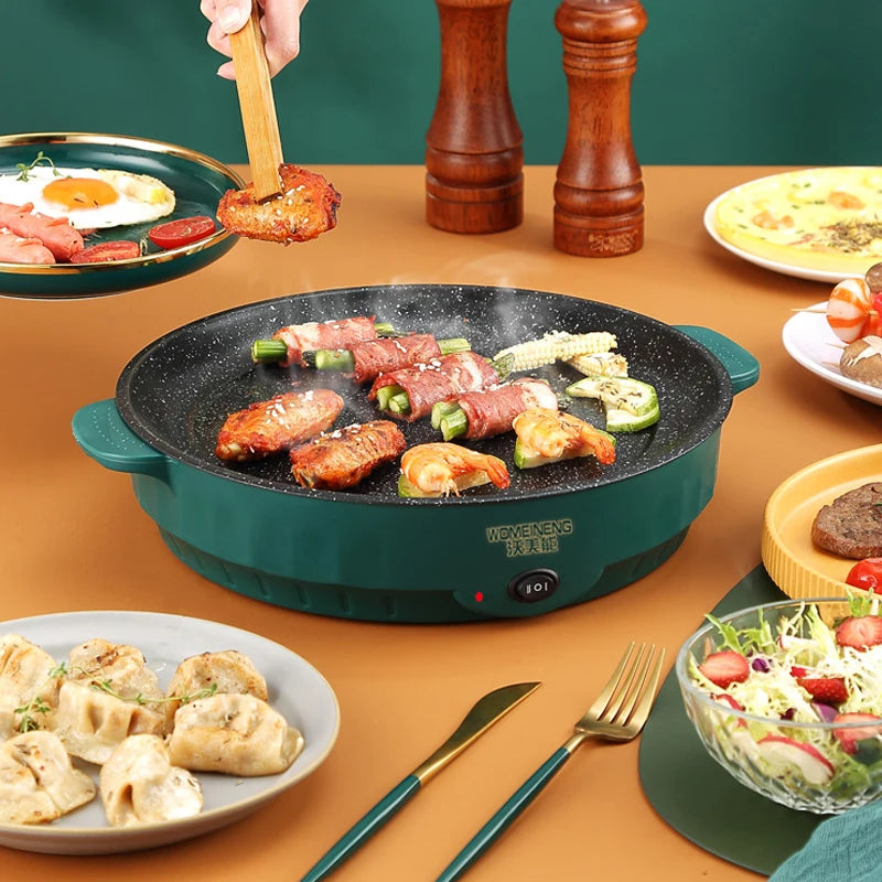 Sartén eléctrica multicocina, 220V, barbacoa casera, filete frito, tortilla de pescado, sartén antiadherente, máquina de cocina