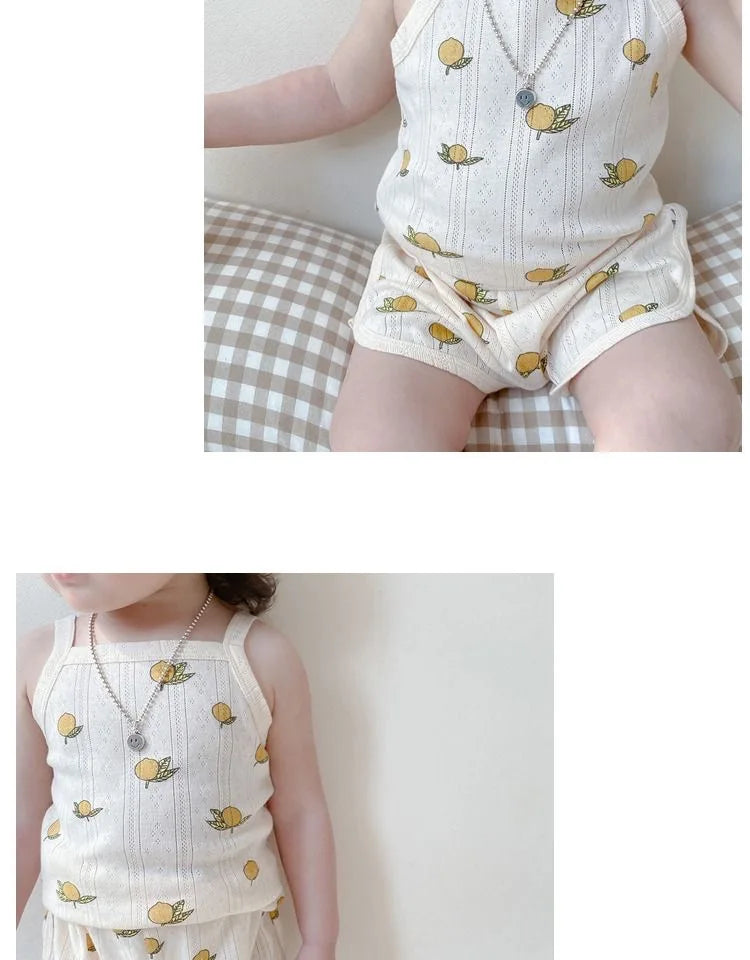 NOVEDAD DE VERANO 20225, Tops sin mangas para bebé y pantalones cortos de cintura ajustada, traje de 2 piezas, conjunto de ropa con cuello cuadrado para niñas, ropa de algodón para niños