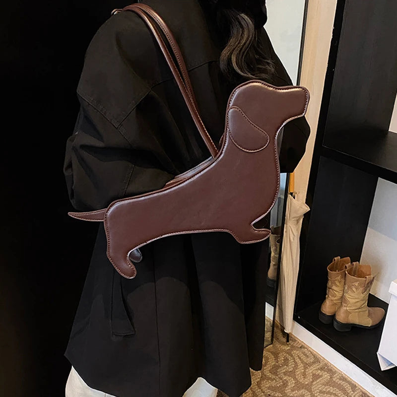 Bolso de hombro tridimensional de perro salchicha, bolso Retro de cuero PU con diseño de bolso para axila para mujer, bolso de viaje de tendencia