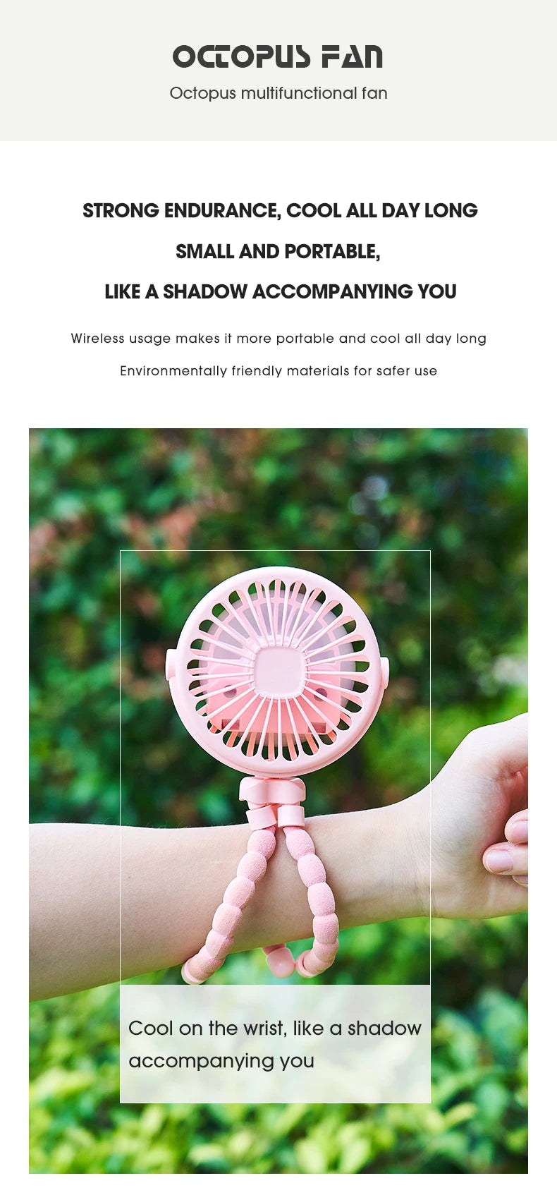 Ventilador portátil plegable de escritorio con USB, Mini ventilador de pulpo multifuncional pequeño, silencioso, para cochecito de bebé al aire libre, Verano
