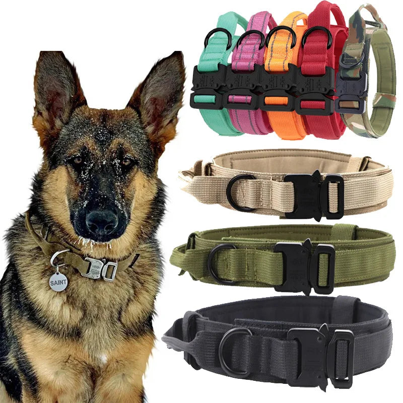 Collar táctico reflectante, collar de nailon ajustable para entrenamiento militar, collar para perro con asa, collar para perro de liberación rápida