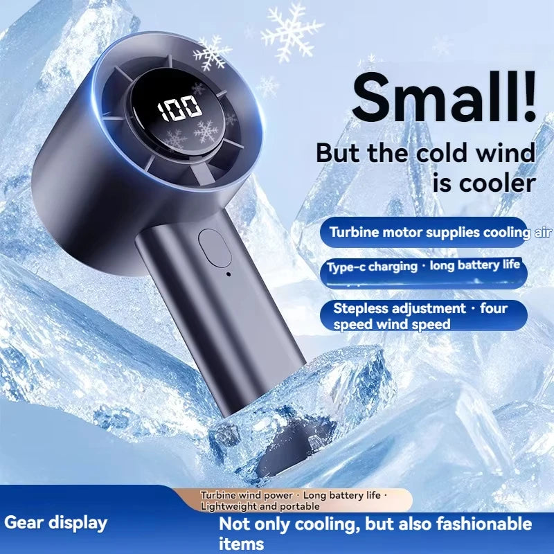 Ventilador de Mano Portátil con Enfriamiento de Hielo, 100 Velocidades, Potente, Recargable por USB, con Soporte para Teléfono