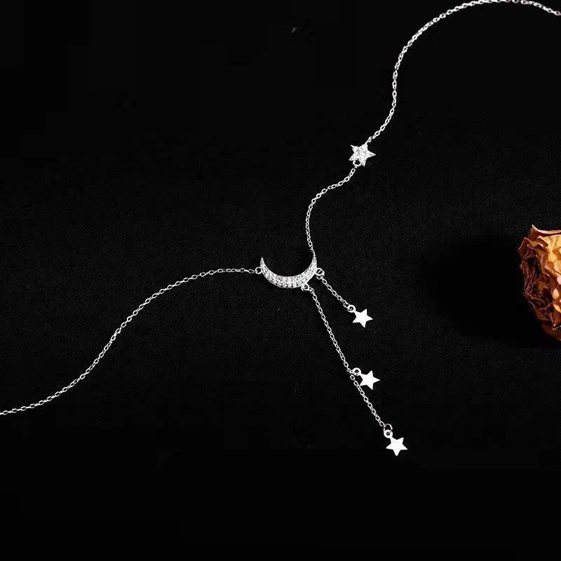 Collar con borlas de Luna y estrella de Color plateado para mujer, cadena de clavícula de cristal exquisita, joyería, regalo de cumpleaños 2026