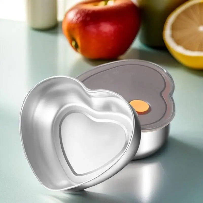 Organizadores de alimentos de cocina en forma de amor con tapas, caja de almacenamiento de acero inoxidable 410, accesorios de cocina a prueba de fugas de gran capacidad