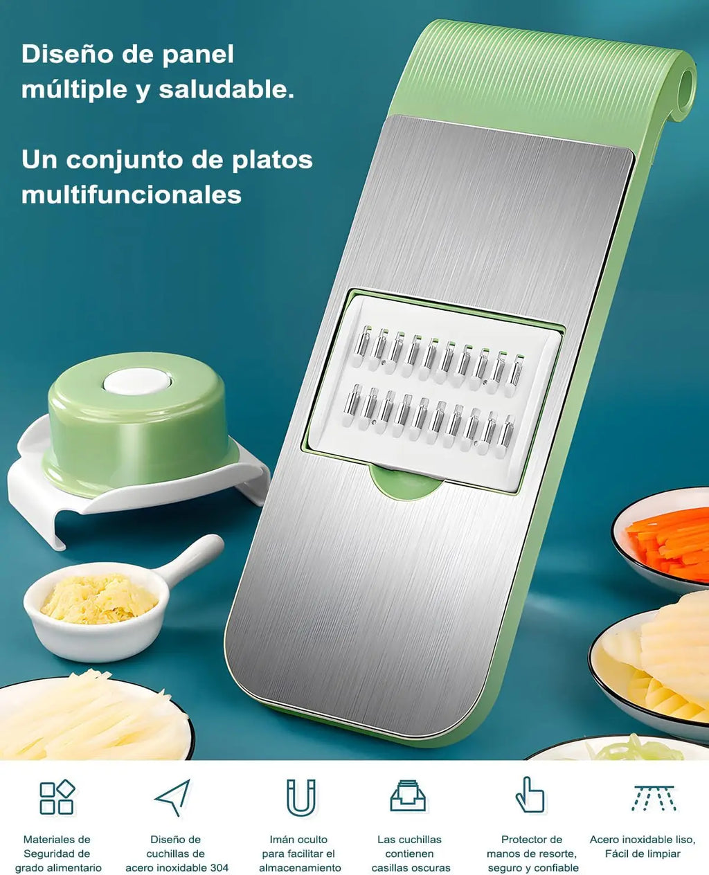 Picador de Verduras Multifuncional con 5 Cuchillas de Acero Inoxidable, Mandolina de Cocina para Frutas y Ensaladas