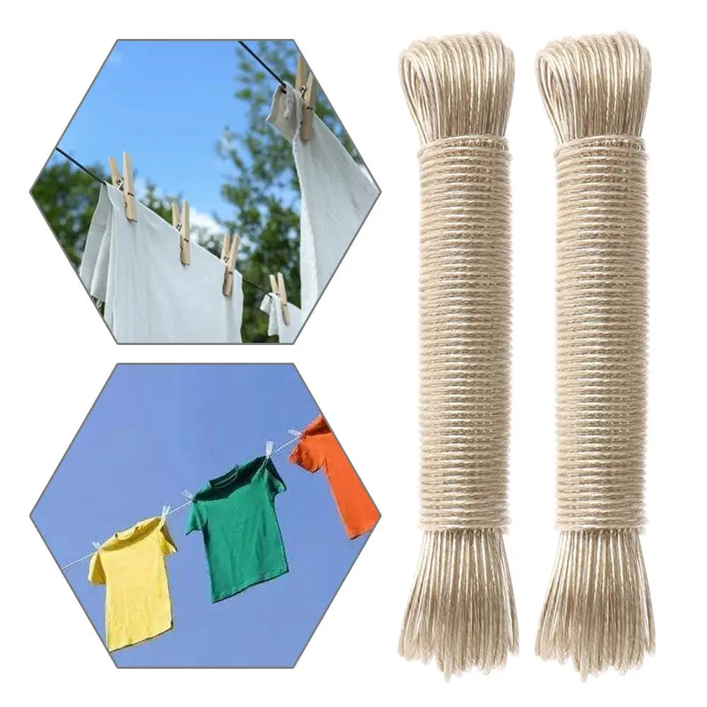 Cuerda de Tender Ropa de Alta Calidad con Revestimiento Plástico, Acero Resistente, 20m, Correa de Almacenamiento para Secado de Ropa
