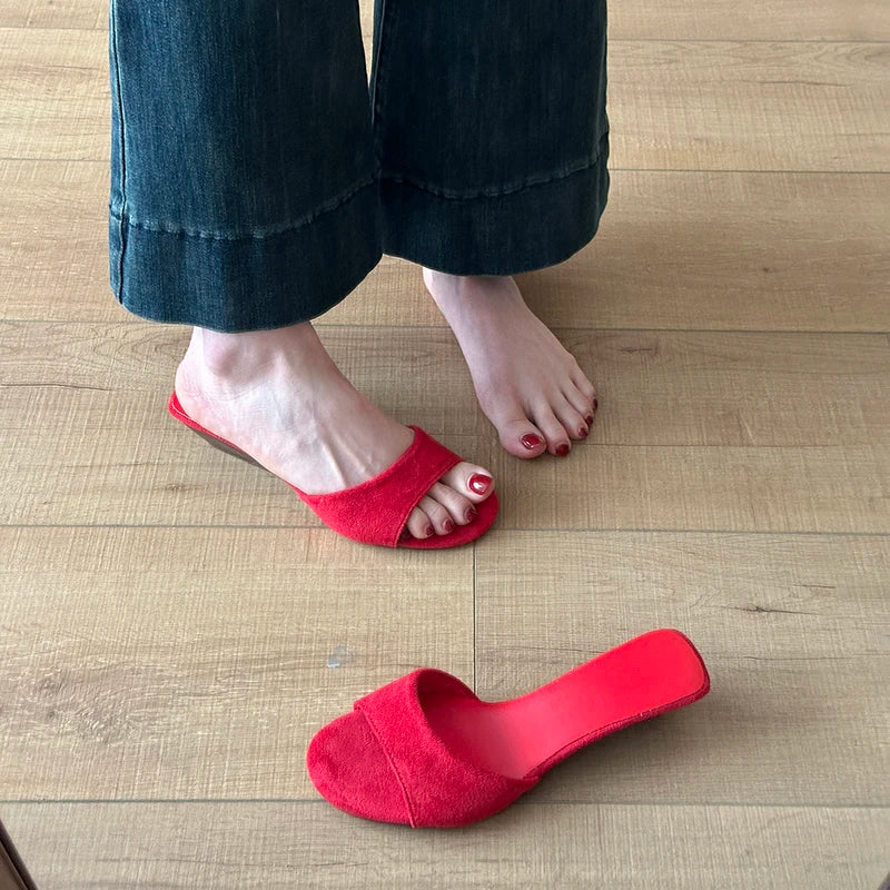 Sandalias de Verano para Mujer, Punta Abierta, Gamuza, Elegantes, Color Sólido, Tacón de Cuña, Zapatos de Vestir, Cómodas, para Playa y Exteriores