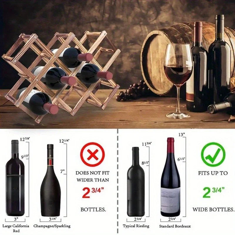 Estante de Madera Plegable para Almacenamiento de Vino, para 3-10 Botellas, Fácil de Montar, Apilable, para Organización del Hogar, Bar, Cocina o Bodega