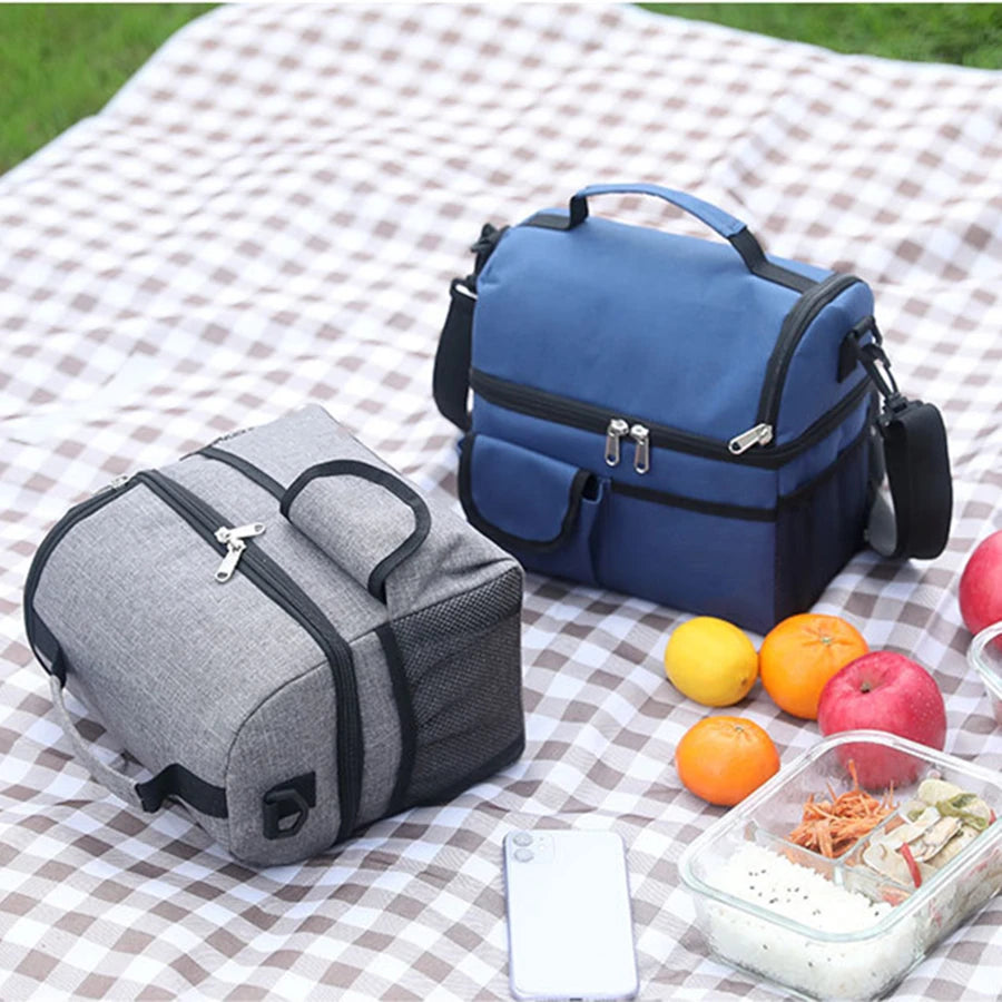 Bolsa térmica para el almuerzo, bolsa térmica de doble capa para acampar, hacer senderismo, viajar, picnic, nevera portátil con doble compartimento
