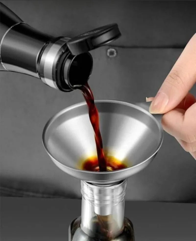 Juego de embudos de acero inoxidable, embudos metálicos de calidad alimentaria con cepillo de limpieza para llenar botellas, herramienta de filtro de aceite y líquido de cocina, 3 uds.