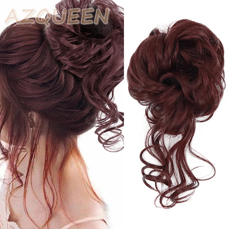 AZQUEEN moño de pelo sintético moño Natural gris desordenado banda para el cabello rizado elástico Scrunchy piezas de cabello falso para mujeres horquillas