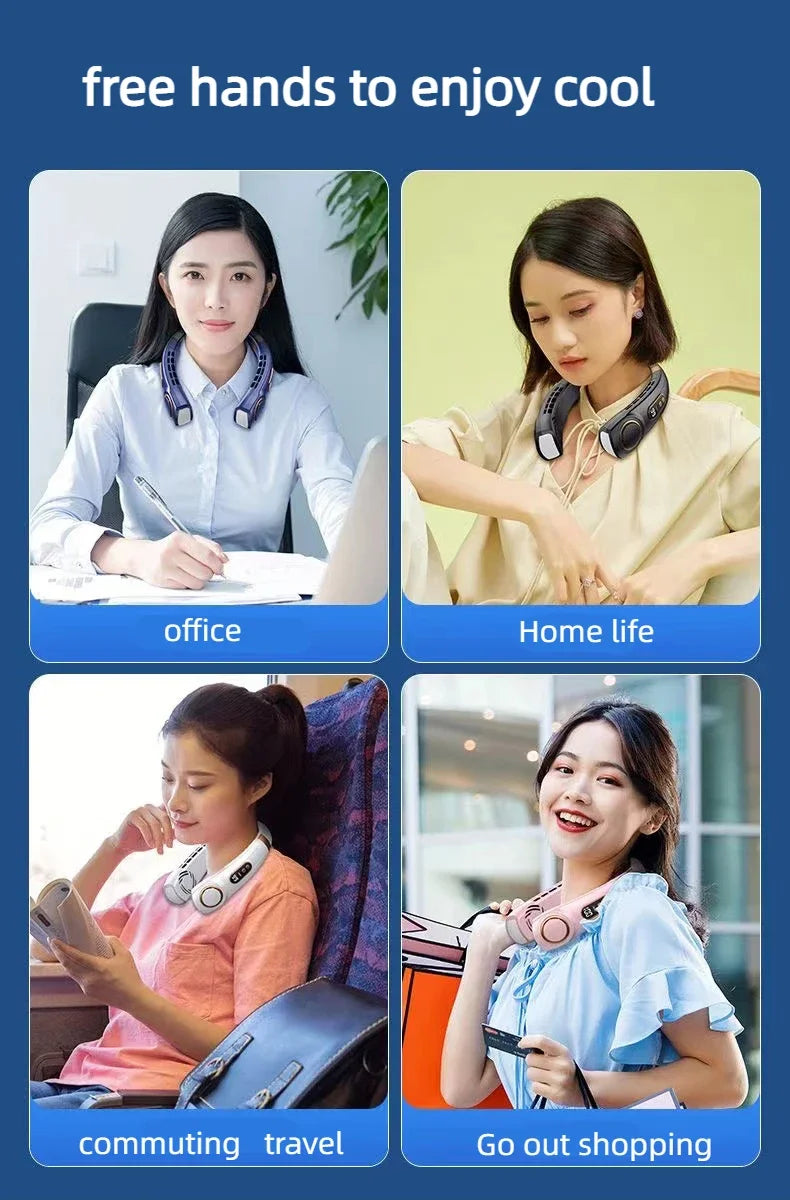 JKUOO Ventilador de cuello recargable, ventilador portátil personal con pilas, ventilador de enfriamiento de cuello USB portátil manos libres para interiores y exteriores