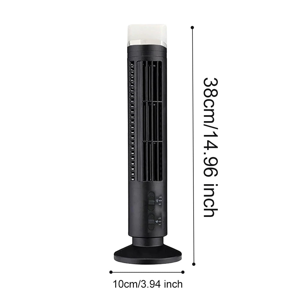 Ventilador de torre LED de 2,5 W, 38CM/33CM, sin hoja, 2 velocidades, ventilador de torre de pie, ventilador de suelo eléctrico portátil para sala de estar, dormitorio y oficina