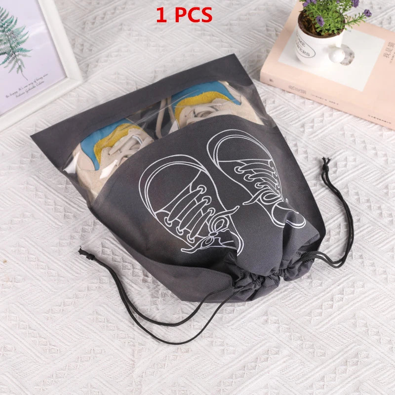 Organizador de zapatos Visible, bolsa de almacenamiento con cordón no tejido grueso a prueba de polvo, bolsa de viaje para ropa, bolsos de almacenamiento, 1/3/5 Uds.