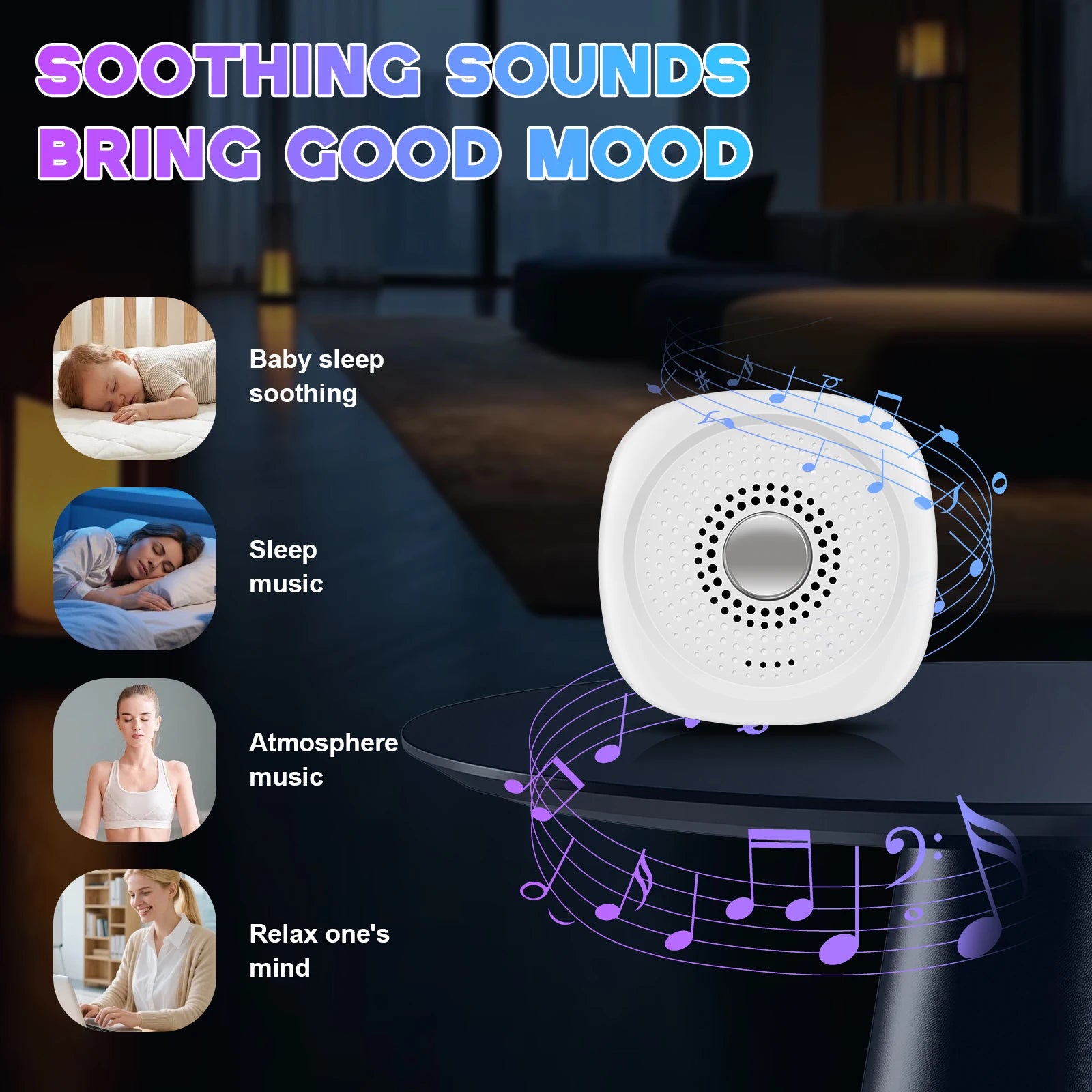 Máquina de Sonido Blanco con 10 Sonidos Relajantes, Ayuda para Dormir para Bebés, Niños y Adultos, Relajación Nocturna, Dispositivo para Aliviar la Presión
