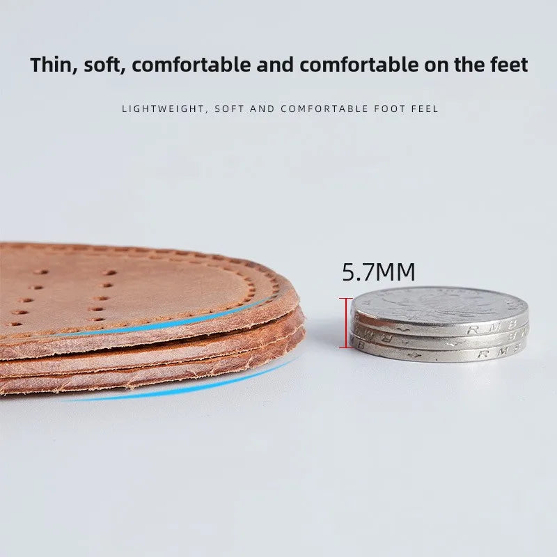 1 par de plantillas de piel de vaca para zapatos de hombre, desodorante cómodo, plantilla de cuero informal, pies, suela de zapato plana de cuero genuino de calidad
