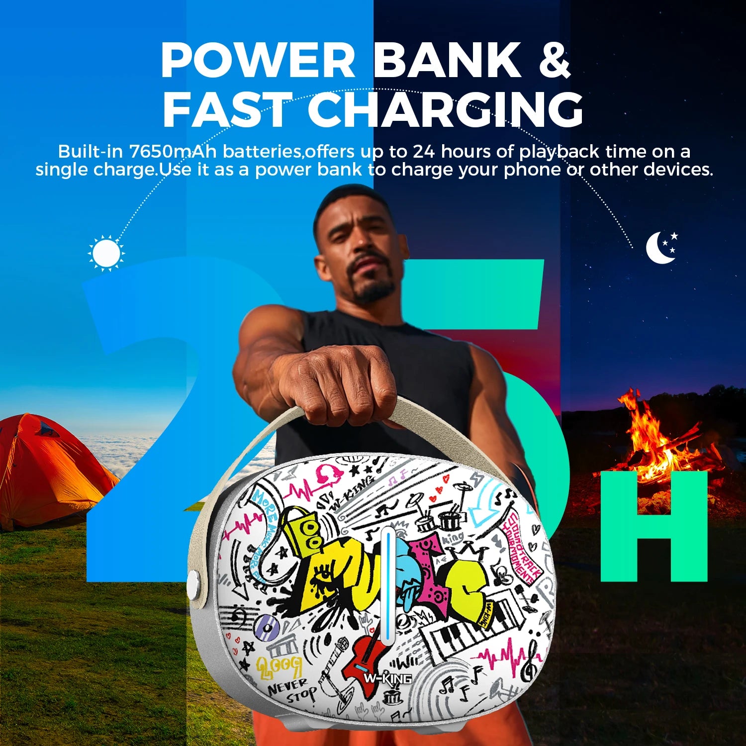 W-KING T8II Altavoces Bluetooth portátiles Boombox inalámbrico para exteriores, sonido de graves/cristales pesados, 2 subwoofers, carga rápida, BT5.4
