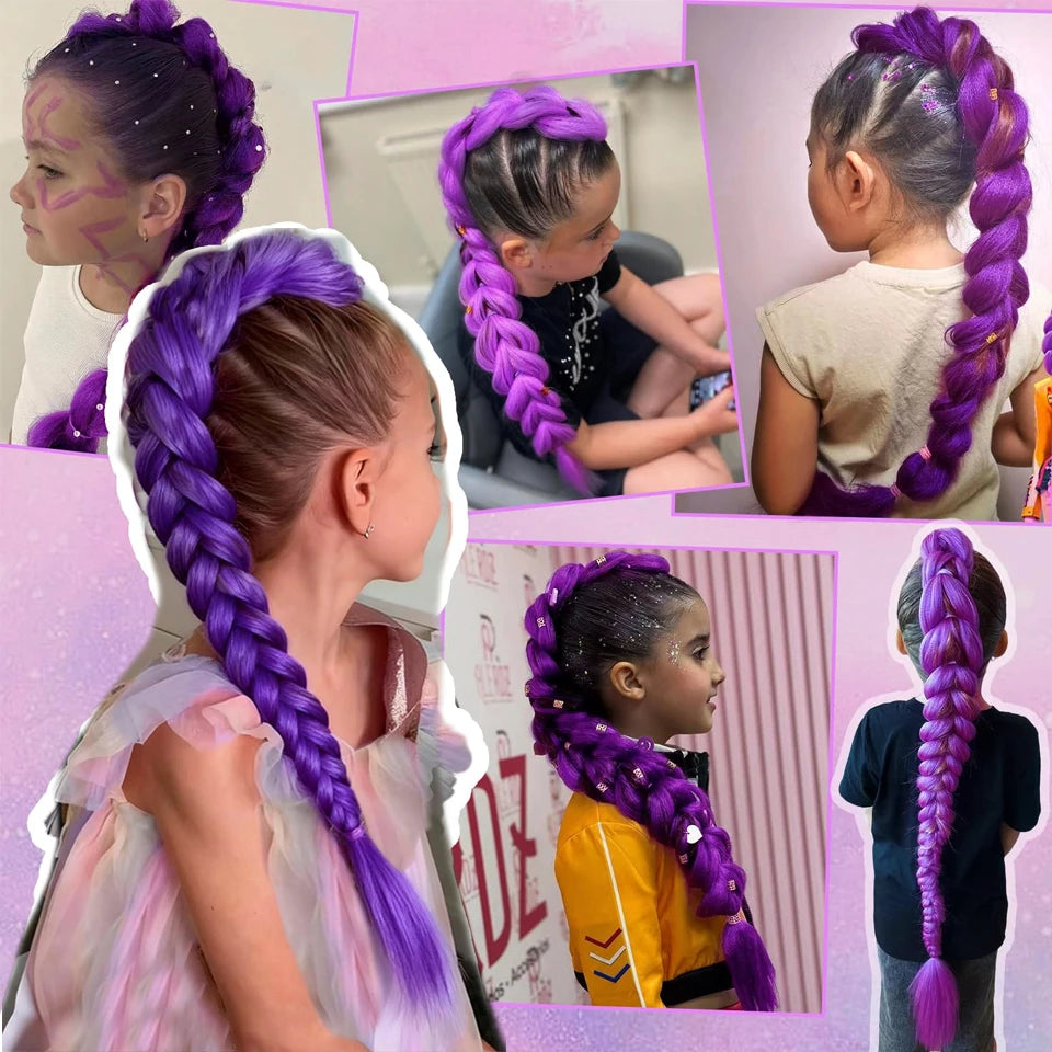 Cola de Caballo de pelo morado trenzado sintético, disfraz de Rumi, cola de caballo larga con banda de goma y Clips para niños y niñas, Navidad
