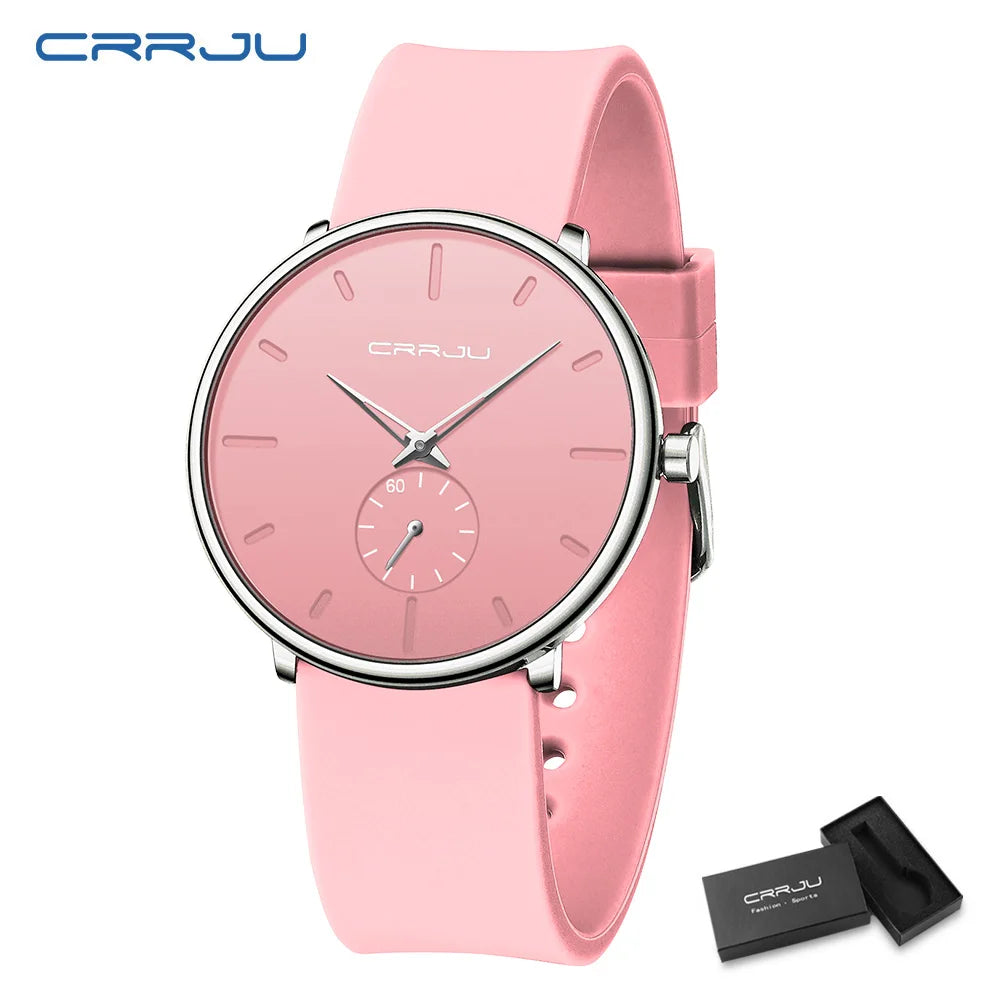 CRRJU-Conjunto de relojes de silicona informales para hombre y mujer, relojes de pulsera de cuarzo con esfera Simple, reloj de vestir para mujer